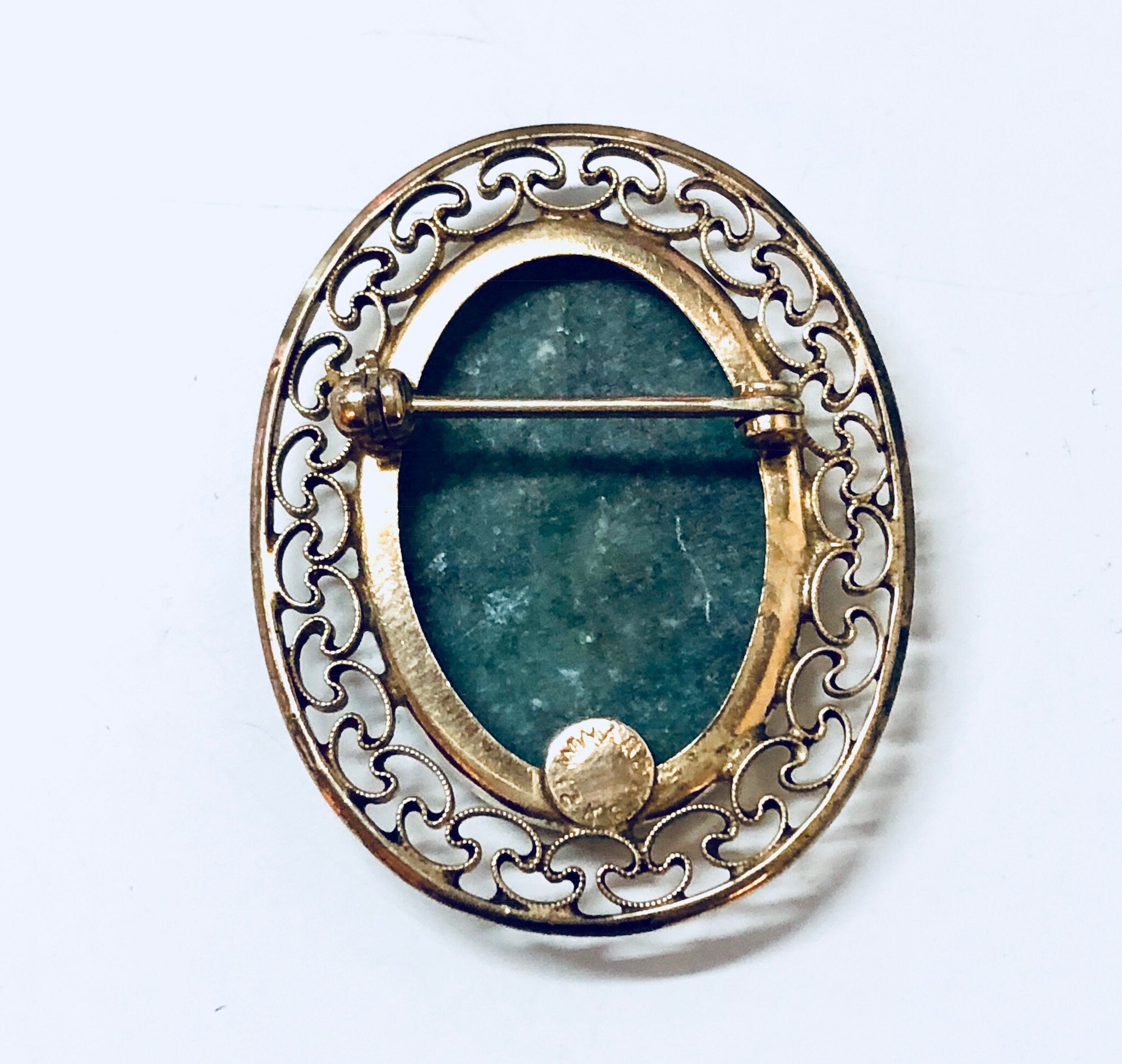 Vintage Brooch, Gold Brooch, Vintage Jewelry, Gold Filled Brooch, Vintage Pin, Green Stone, Green and White, 12K Gold, Green Jewelry, Gold