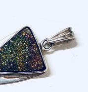 Vintage Pendant, Druzy Quartz, Triangle Pendant, Vintage Necklace, Vintage Jewelry, Sterling Silver, 925, Silver Pendant, Green, Orange Pink