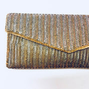 Vintage beaded gold and silver envelope clutch purse, suitable for formalwear, weddings or special occasions.