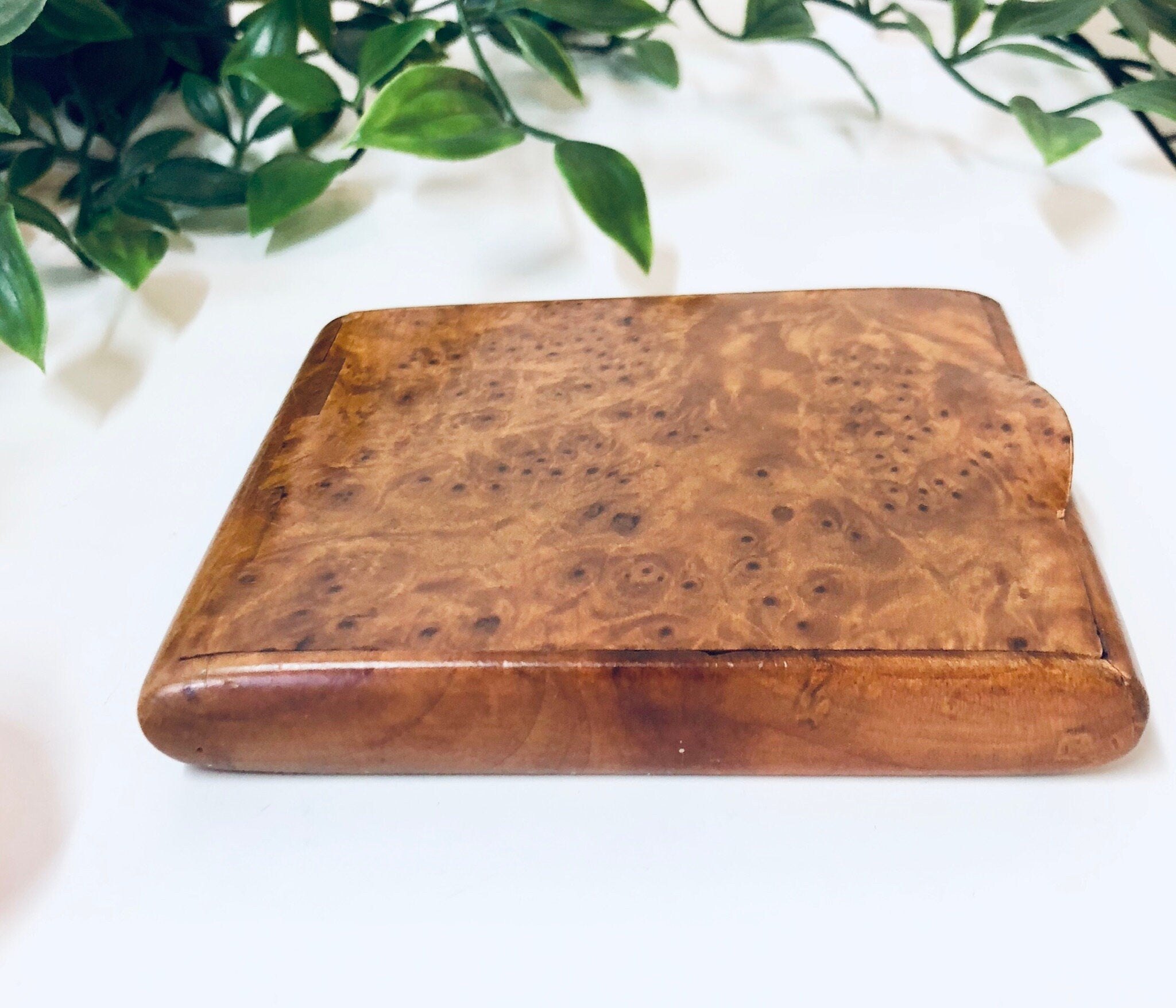 Wooden Hinged Box, Vintage Case, Cigarette Case, Business Card Holder, Wooden Case, Vintage Container, Light Brown Wood, Smoking Accessory