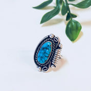 Vintage Southwestern Ring with Turquoise Stone, Sterling Silver Ring, US Size 6 3/4