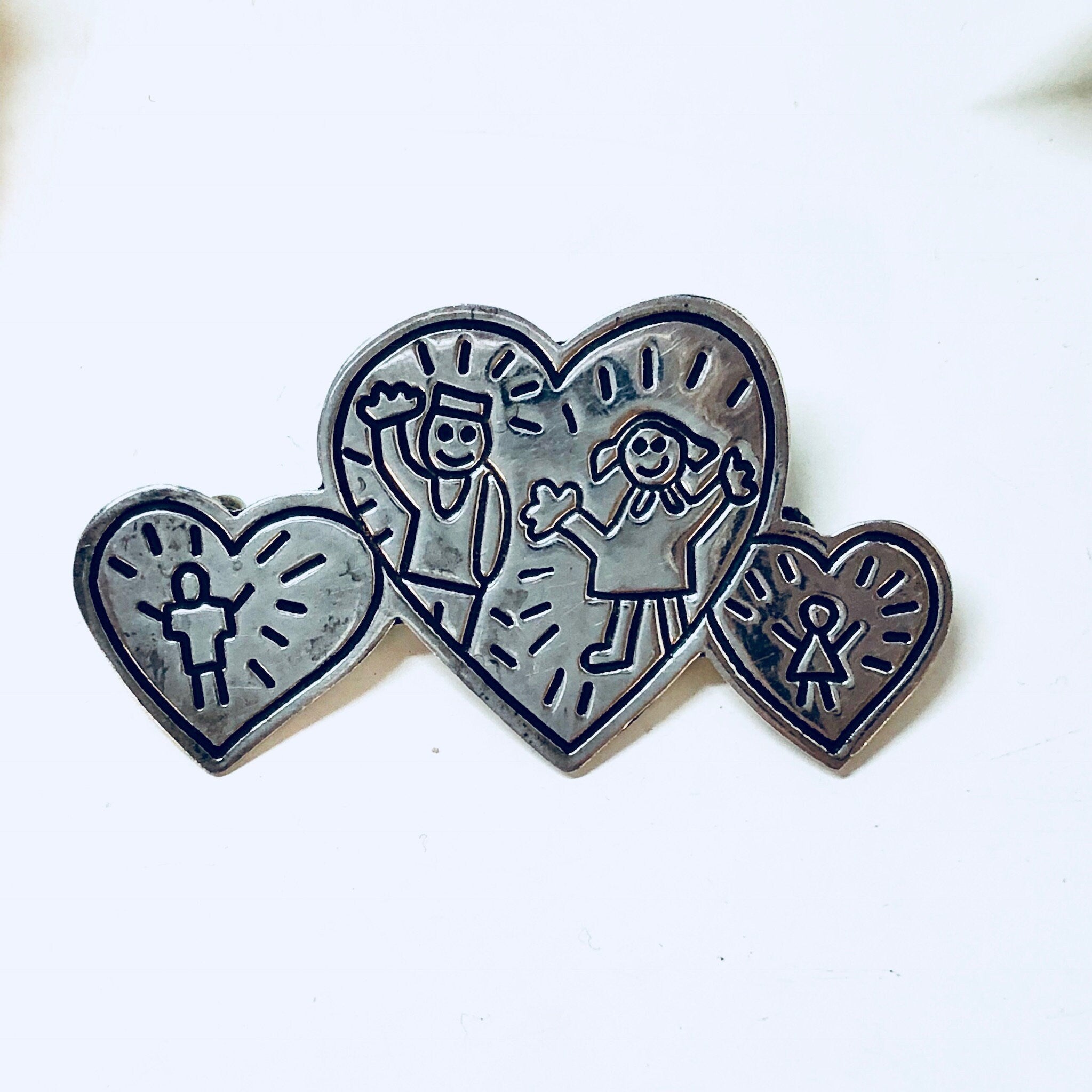 Vintage Silver Heart Brooch, Save The Children Heart Brooch, EFS Mexico Pin
