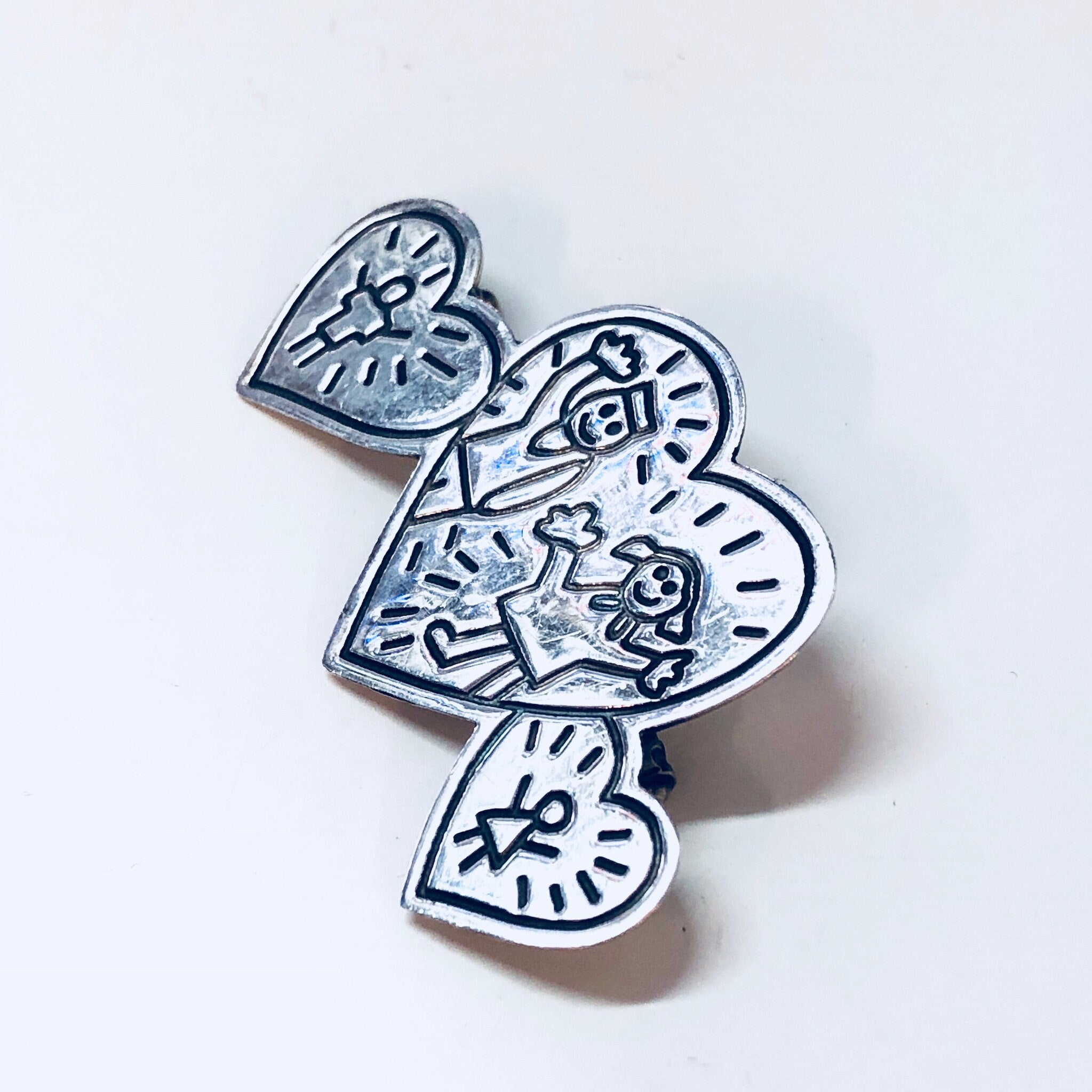 Vintage Silver Heart Brooch, Save The Children Heart Brooch, EFS Mexico Pin
