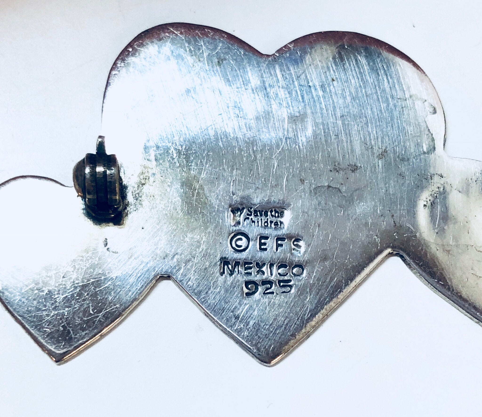 Vintage Silver Heart Brooch, Save The Children Heart Brooch, EFS Mexico Pin