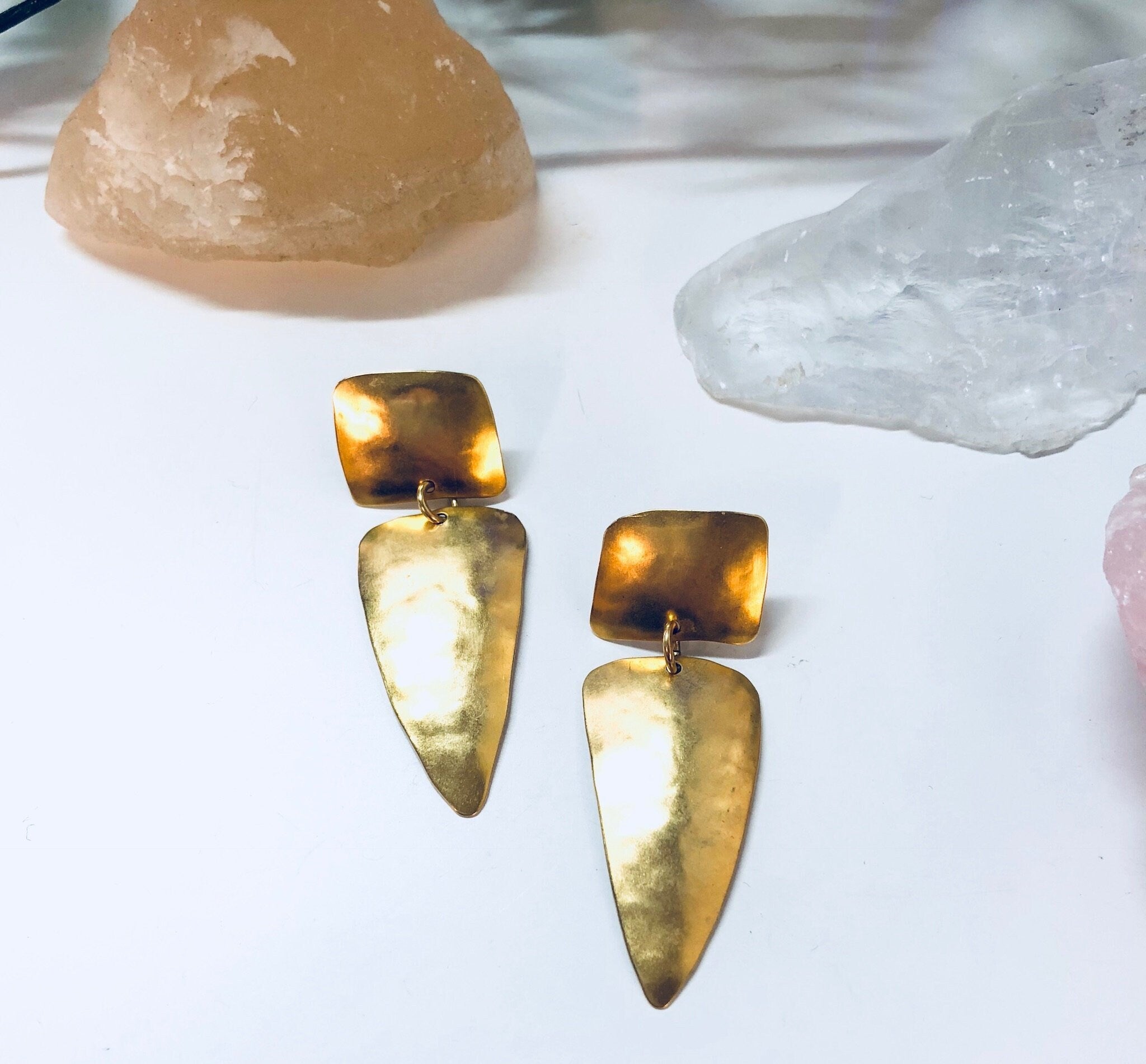 Vintage Gold Toned Geometric Earrings, Costume Jewelry, Textured Metal Earrings