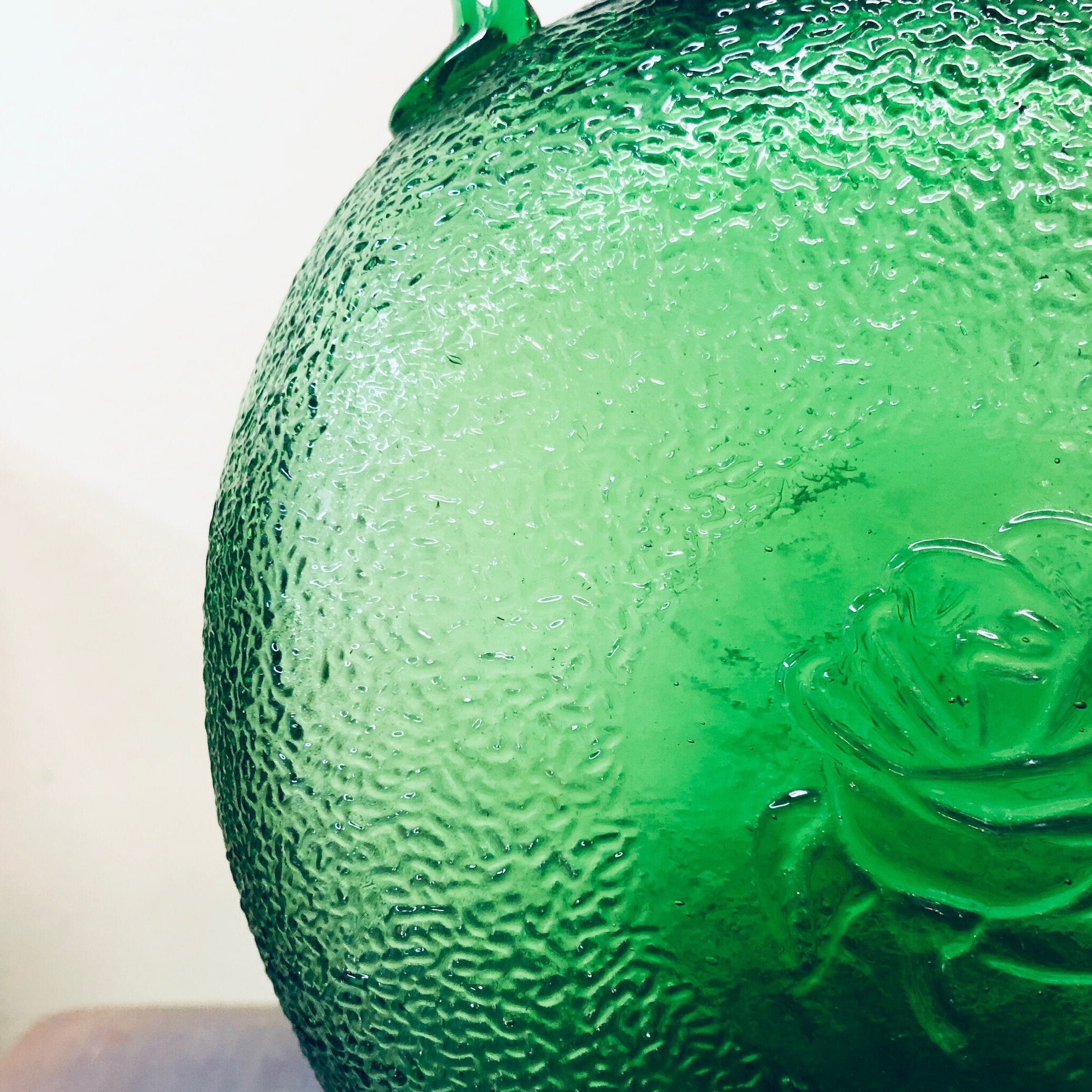 Green Glass Bottle, Textured Glass Vase, Rose Bottle, Flowers, Floral, Roses, Centerpiece, Vintage Home Decor, Bottle For Flowers, Green