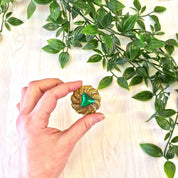 Vintage Gold Tone Brooch | Vintage Jewelry | Costume Jewelry | Green | Gold | Pin | Brooch | Feather | Round Brooch | Valentines Day