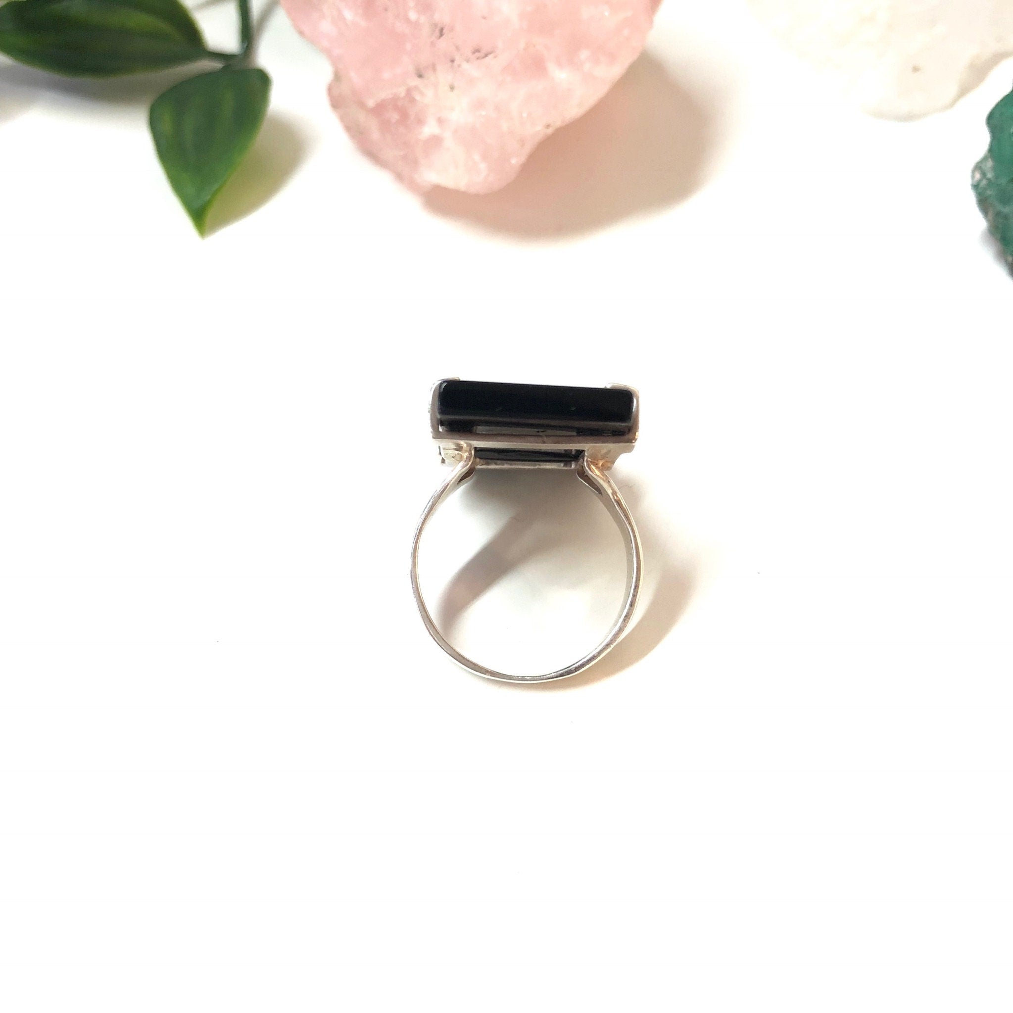 Vintage Sterling Silver Ring with Black Onyx Stone, Minimalist Jewelry, Vintage Jewelry