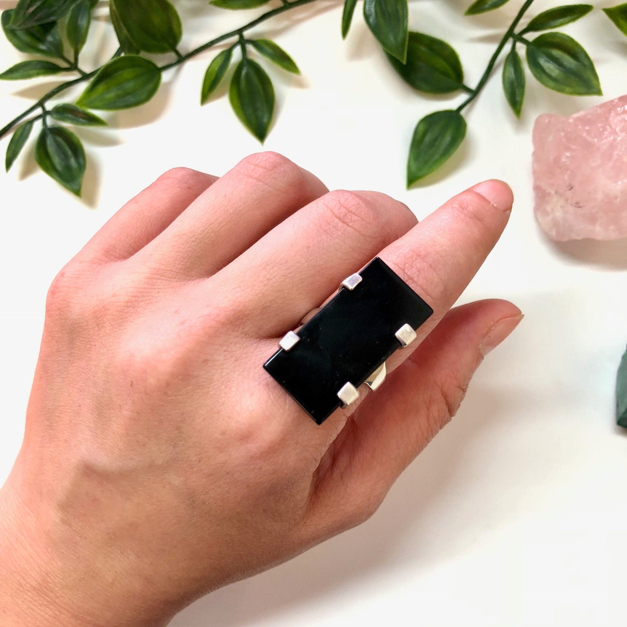 Vintage Sterling Silver Ring with Black Onyx Stone, Minimalist Jewelry, Vintage Jewelry