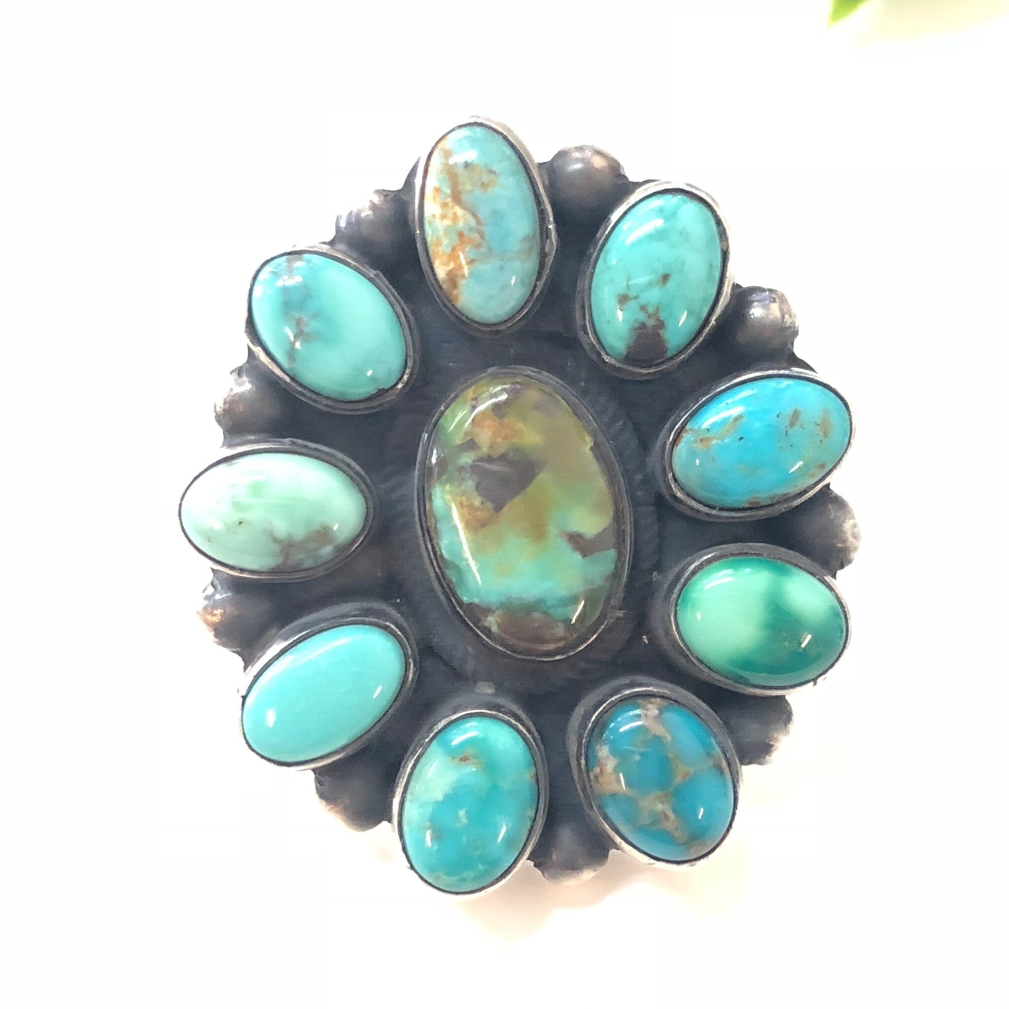 Large Vintage Sterling Silver Earrings with Turquoise Stones, Chunky Earrings, Pierced Ears