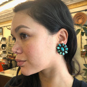 Large Vintage Sterling Silver Earrings with Turquoise Stones, Chunky Earrings, Pierced Ears