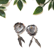 Vintage Sterling Silver Heart and Feather Earrings with Turquoise Stones