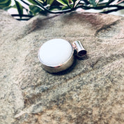 Vintage Silver Pendant with White Stone, Milky White Stone, Made in Mexico, Silver and White, Circular Pendant, Boho Style, Pendant Necklace