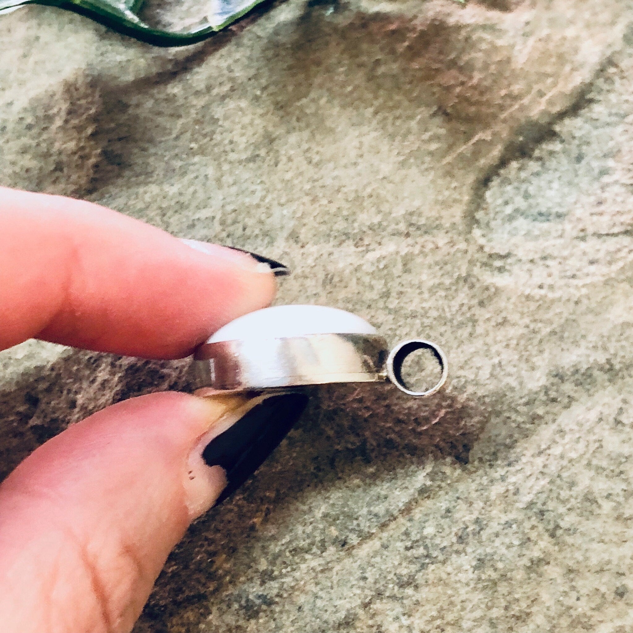 Vintage Silver Pendant with White Stone, Milky White Stone, Made in Mexico, Silver and White, Circular Pendant, Boho Style, Pendant Necklace