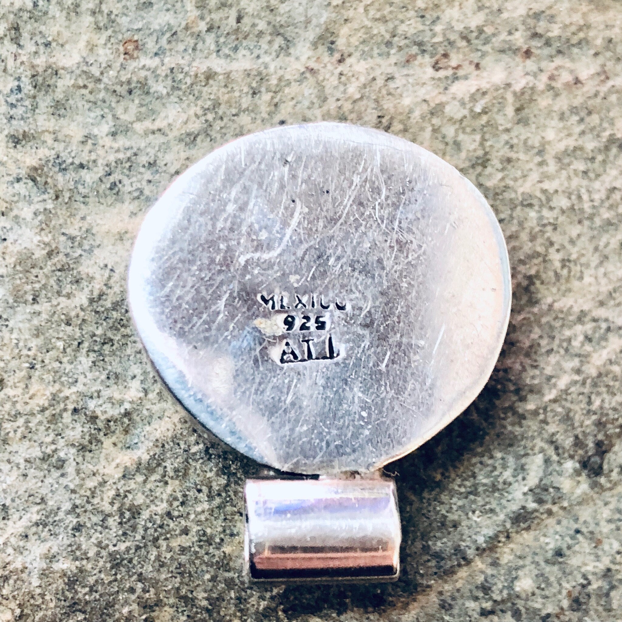 Vintage Silver Pendant with White Stone, Milky White Stone, Made in Mexico, Silver and White, Circular Pendant, Boho Style, Pendant Necklace