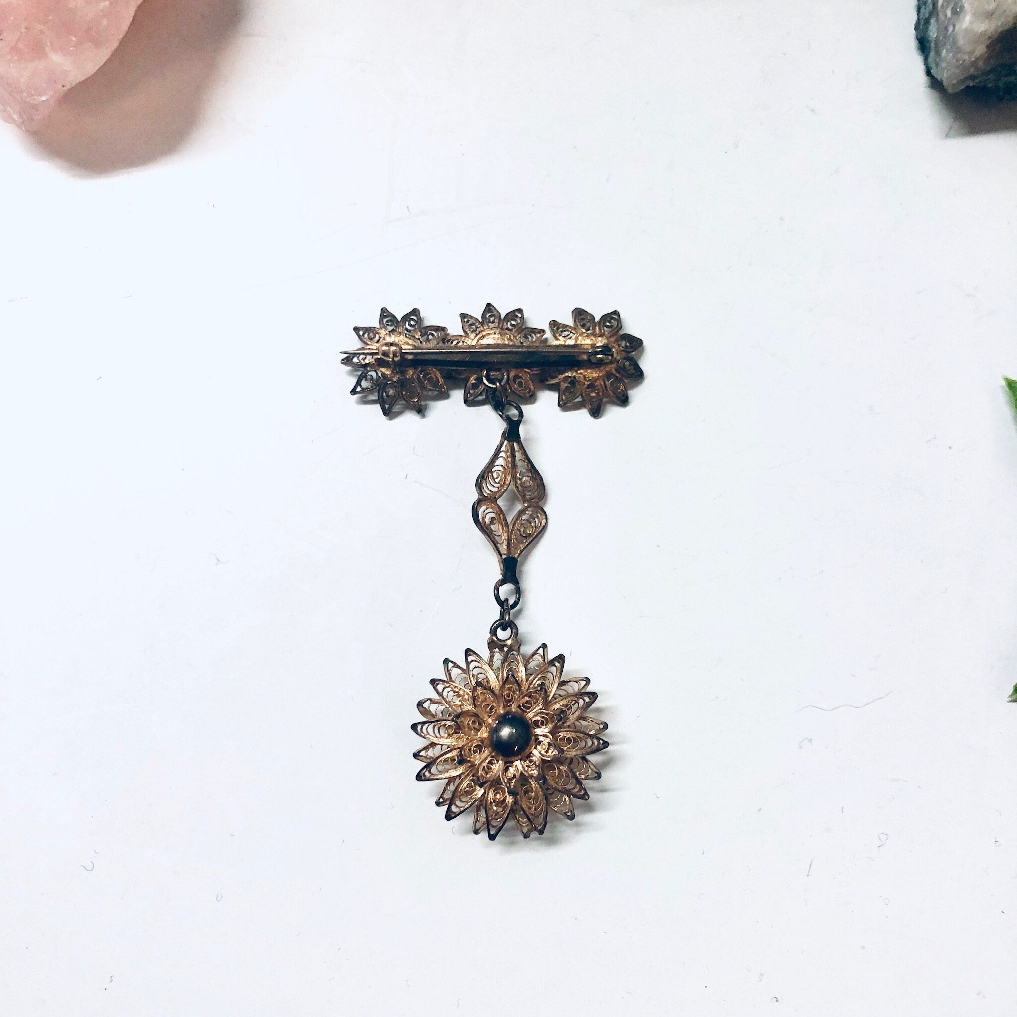 Vintage Floral Brooch, Silver Pin, Dangling Brooch, Flower Jewelry, Vintage Pin, Sterling Silver Pin, Brooch for Mom