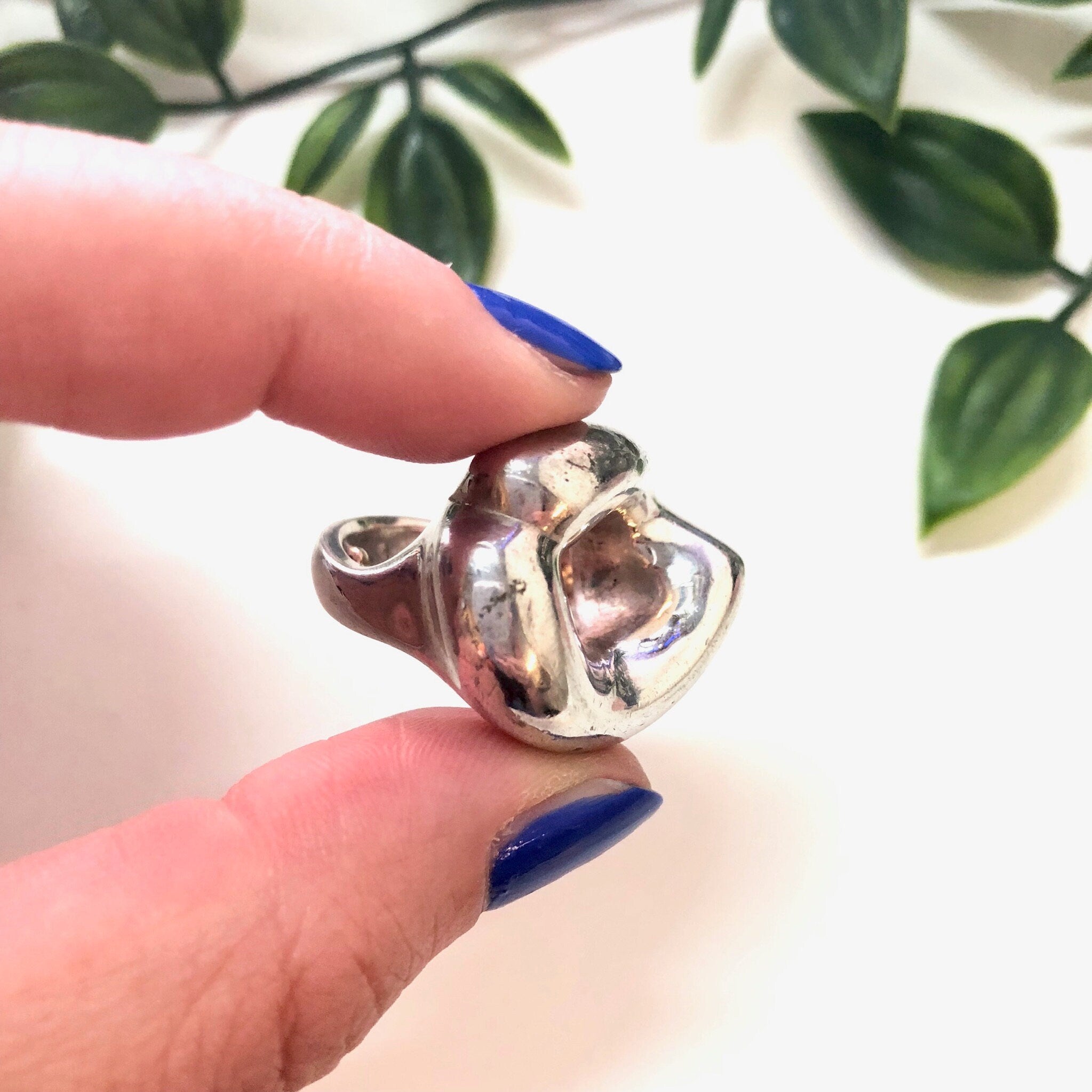 Vintage Sterling Silver Ring with Abstract Design, Cut Out Ring, Statement Jewelry
