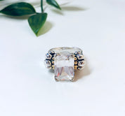 Vintage Silver Engagement Ring, Statement Ring, Faux Diamond Ring