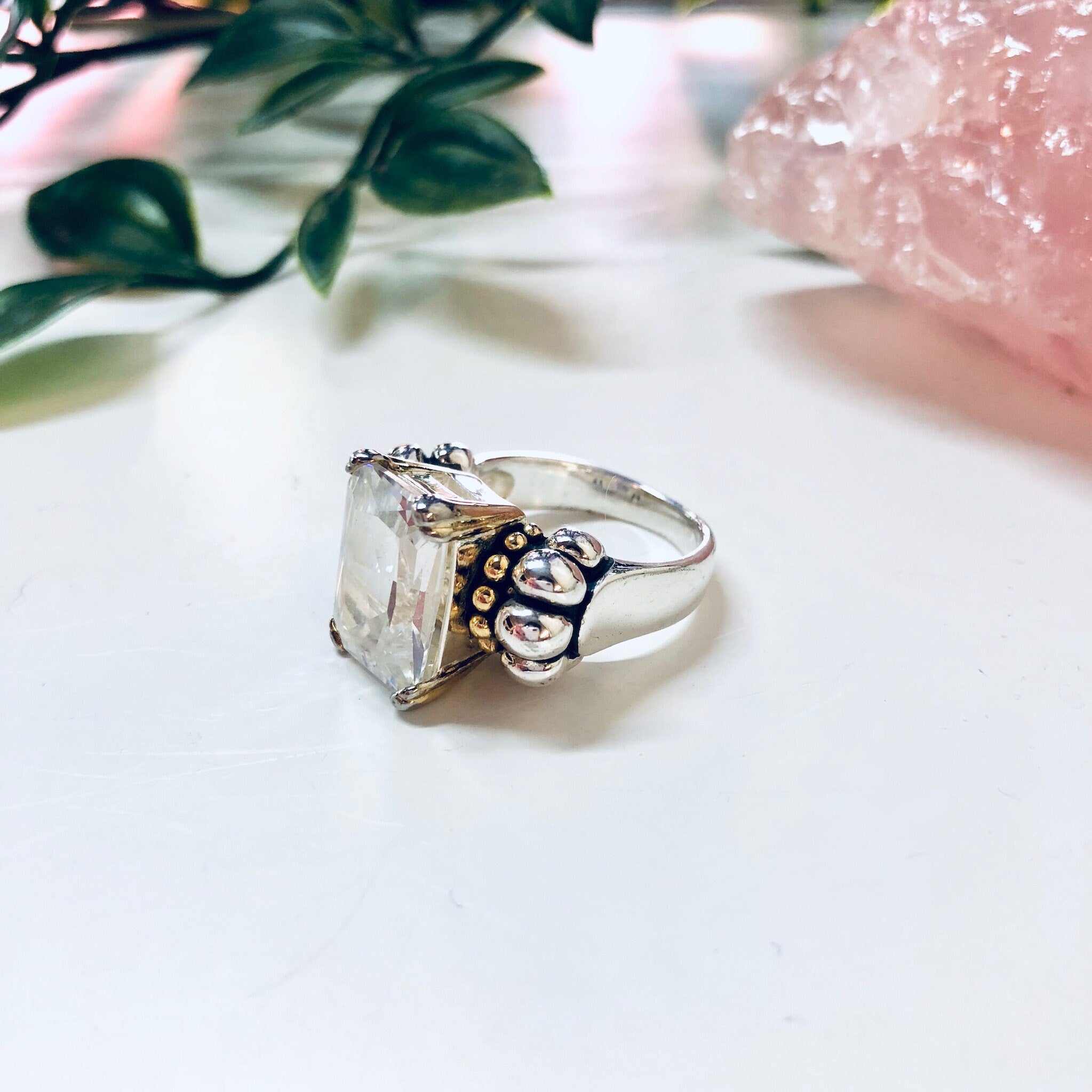 Vintage Silver Engagement Ring, Statement Ring, Faux Diamond Ring