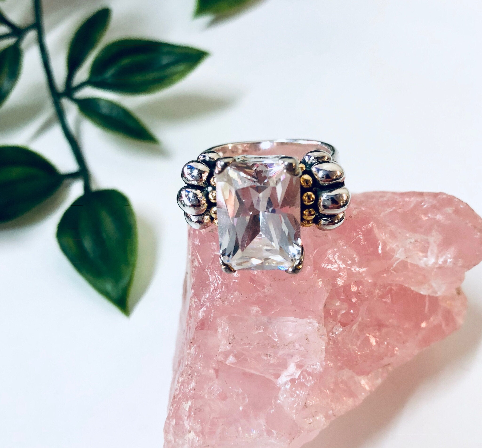 Vintage Silver Engagement Ring, Statement Ring, Faux Diamond Ring