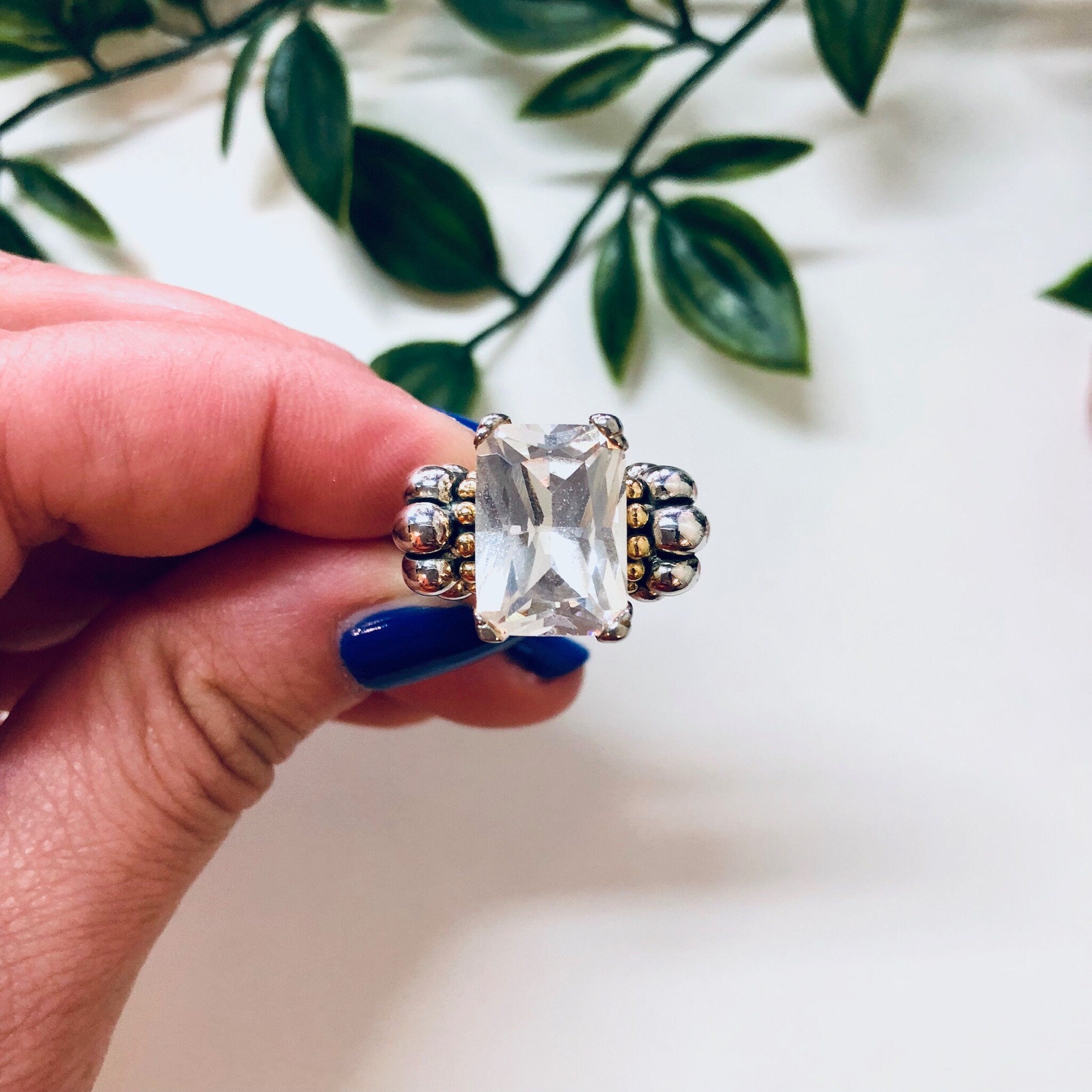 Vintage Silver Engagement Ring, Statement Ring, Faux Diamond Ring