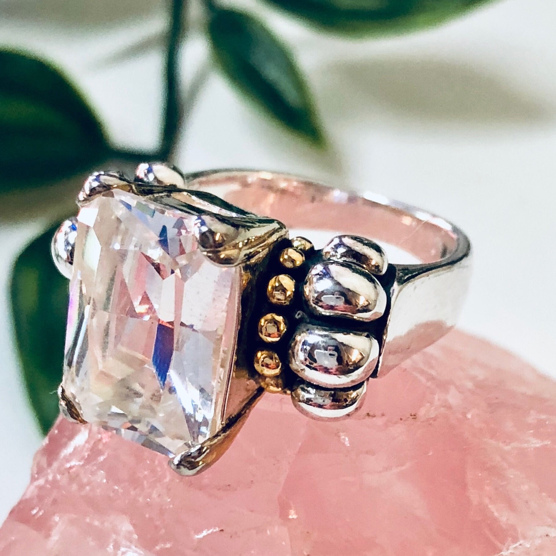 Vintage Silver Engagement Ring, Statement Ring, Faux Diamond Ring