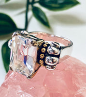 Vintage Silver Engagement Ring, Statement Ring, Faux Diamond Ring