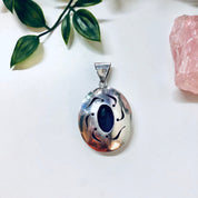 Vintage Silver Pendant, Large Pendant Necklace, Purple Gemstone Pendant