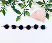 Vintage Silver Bracelet, Silver and Black Bracelet, Round Link Bracelet