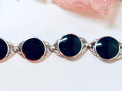 Vintage Silver Bracelet, Silver and Black Bracelet, Round Link Bracelet