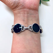 Vintage Silver Bracelet, Silver and Black Bracelet, Round Link Bracelet