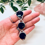 Vintage Silver Bracelet, Silver and Black Bracelet, Round Link Bracelet