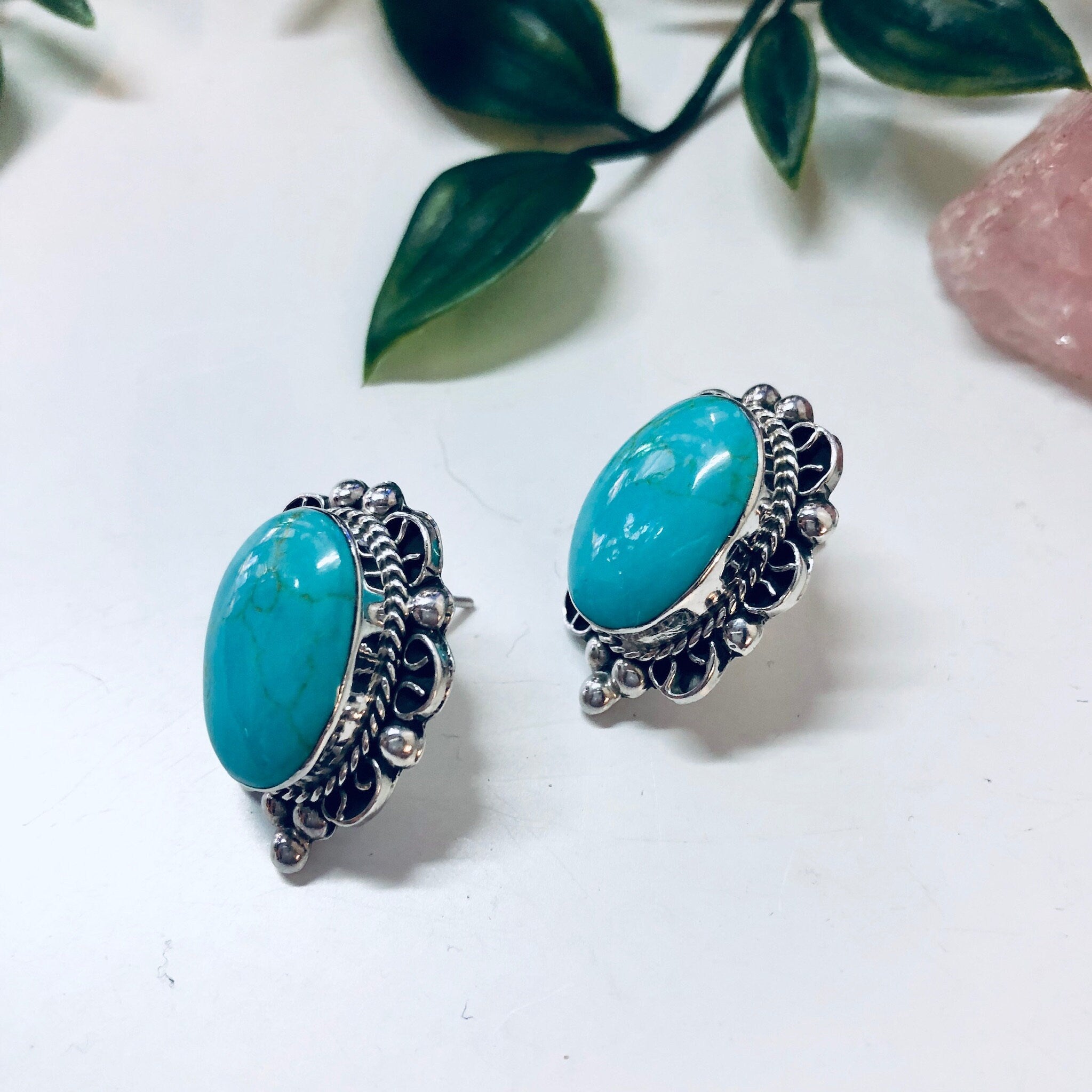 Vintage Silver Turquoise Earrings, Southwestern Jewelry, Post Earrings, Pierced Ears