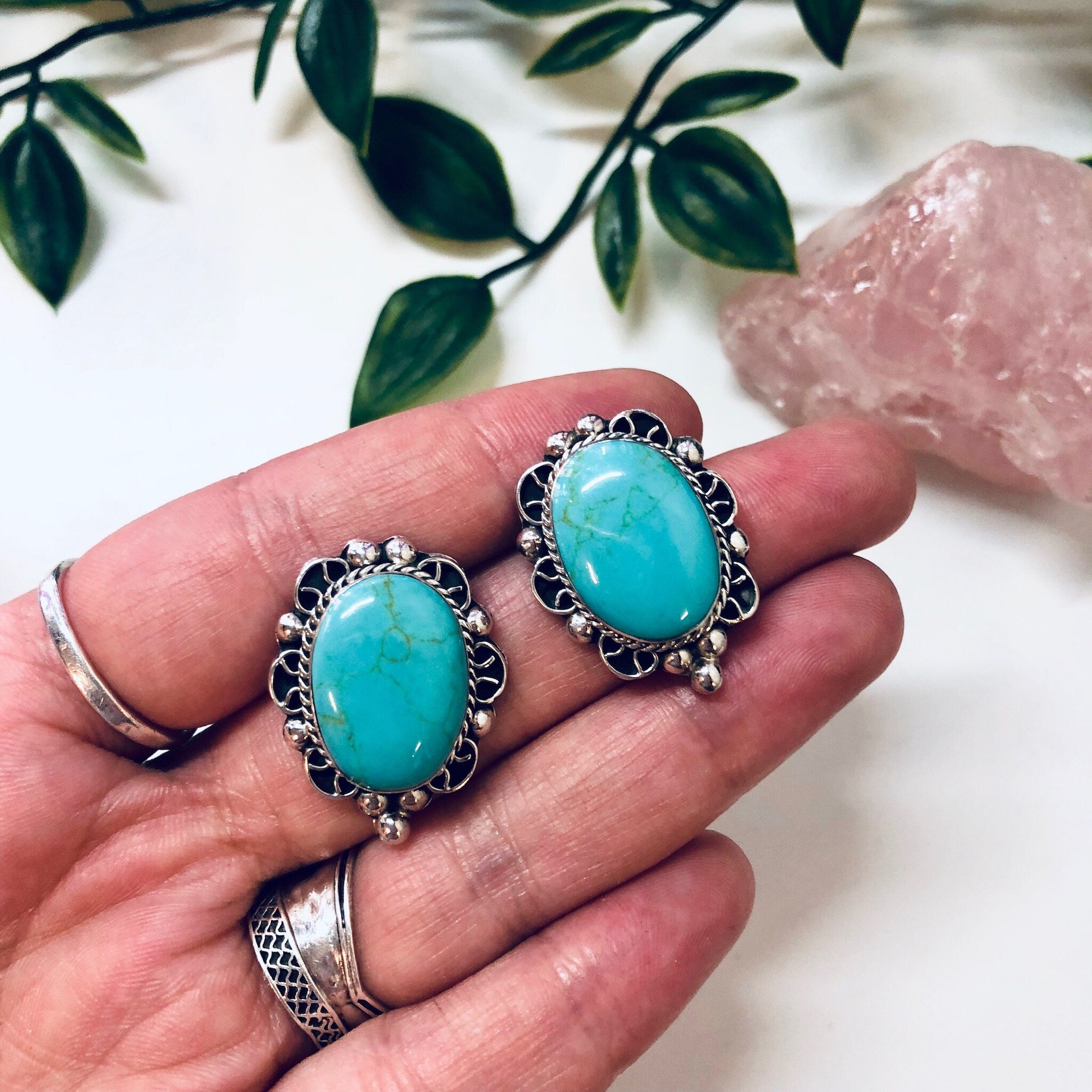 Vintage Silver Turquoise Earrings, Southwestern Jewelry, Post Earrings, Pierced Ears