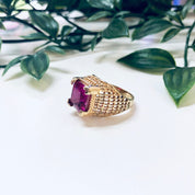 Vintage Gold Toned Ring with Pink Stone, Costume Jewelry, Cocktail Ring, Statement Jewelry