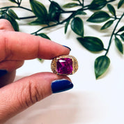 Vintage Gold Toned Ring with Pink Stone, Costume Jewelry, Cocktail Ring, Statement Jewelry