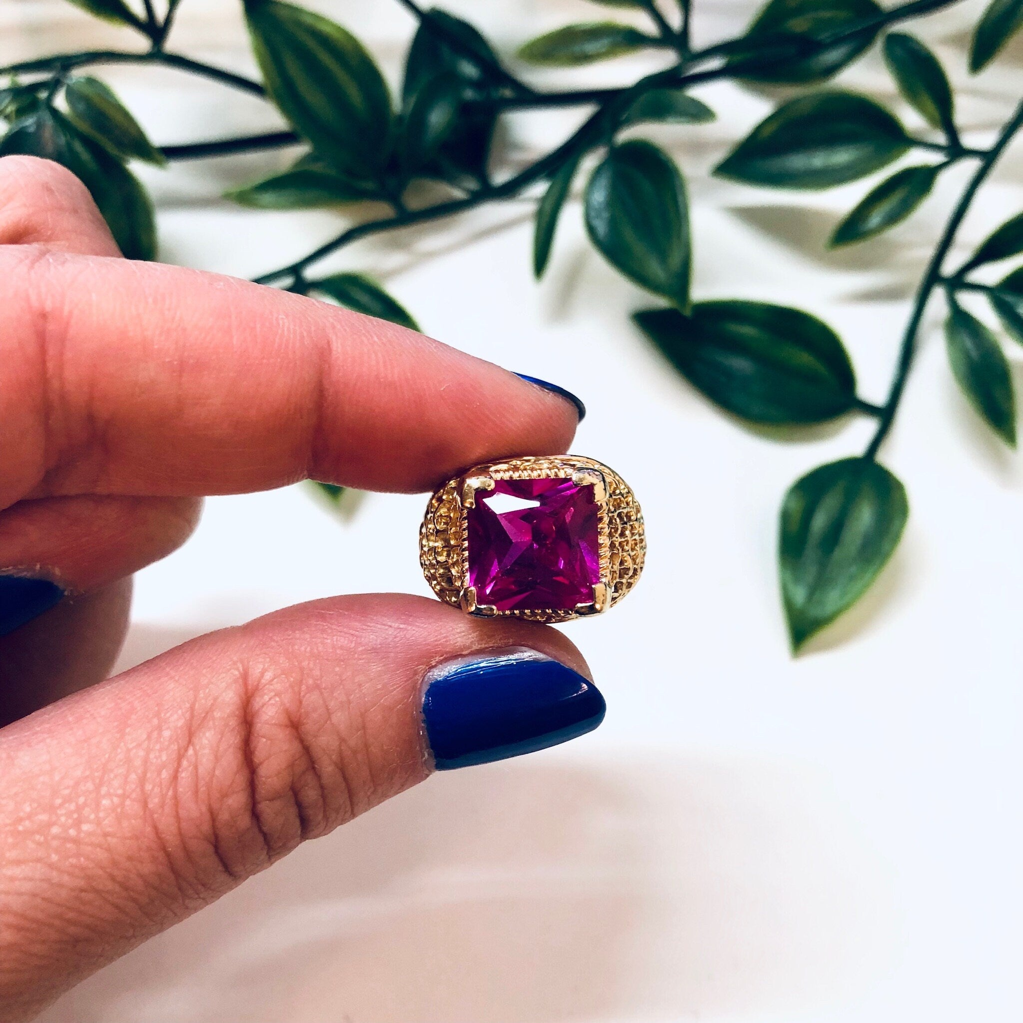 Vintage Gold Toned Ring with Pink Stone, Costume Jewelry, Cocktail Ring, Statement Jewelry