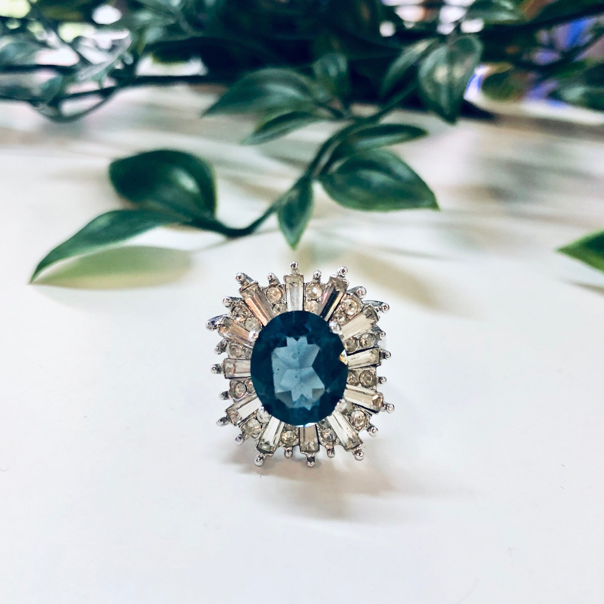 Vintage Art Deco Style Ring, Cocktail Ring, Art Deco Jewelry, Statement Jewelry, Blue Stone