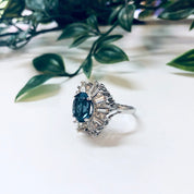 Vintage Art Deco Style Ring, Cocktail Ring, Art Deco Jewelry, Statement Jewelry, Blue Stone
