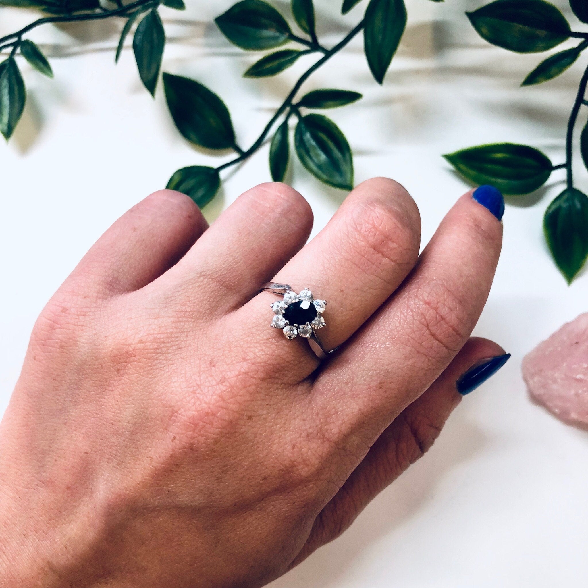 Vintage Ring with Black Stone and Faux Diamonds, Promise Ring, Engagement Ring