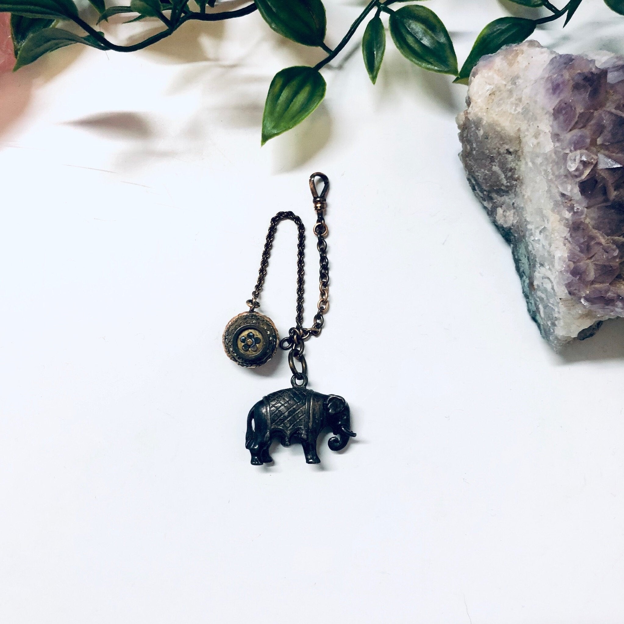 Vintage Watch Fob, Watch Accessories, Elephant, Sterling Silver, Elephant and Ball Fob, Fob Chain, Watch Chain, Engraved Watch Chain