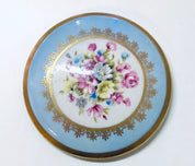 Vintage Limoges Lidded Dish with Tripod Stand, Three Legged Trinket Dish, Candy Dish, Small Lidded Dish, Limoges China, Light Blue, Floral