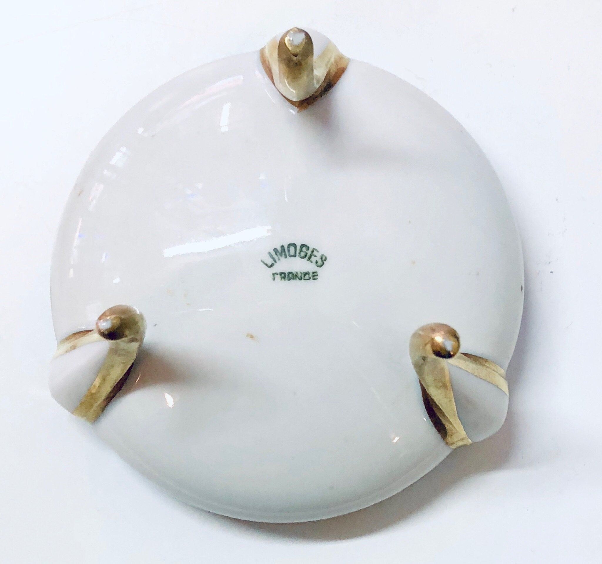 Vintage Limoges Lidded Dish with Tripod Stand, Three Legged Trinket Dish, Candy Dish, Small Lidded Dish, Limoges China, Light Blue, Floral