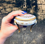 Vintage Limoges Lidded Dish with Tripod Stand, Three Legged Trinket Dish, Candy Dish, Small Lidded Dish, Limoges China, Light Blue, Floral