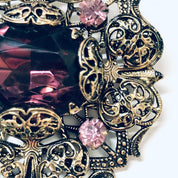 Vintage Brooch, Gold Toned Brooch, Purple Brooch, Costume Jewelry, Pink and Purple Jewelry