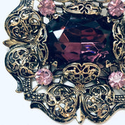 Vintage Brooch, Gold Toned Brooch, Purple Brooch, Costume Jewelry, Pink and Purple Jewelry