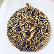 Vintage Locket, Gold Toned Jewelry, Pendant, Lady Face Pendant, Necklace, Vintage Jewelry