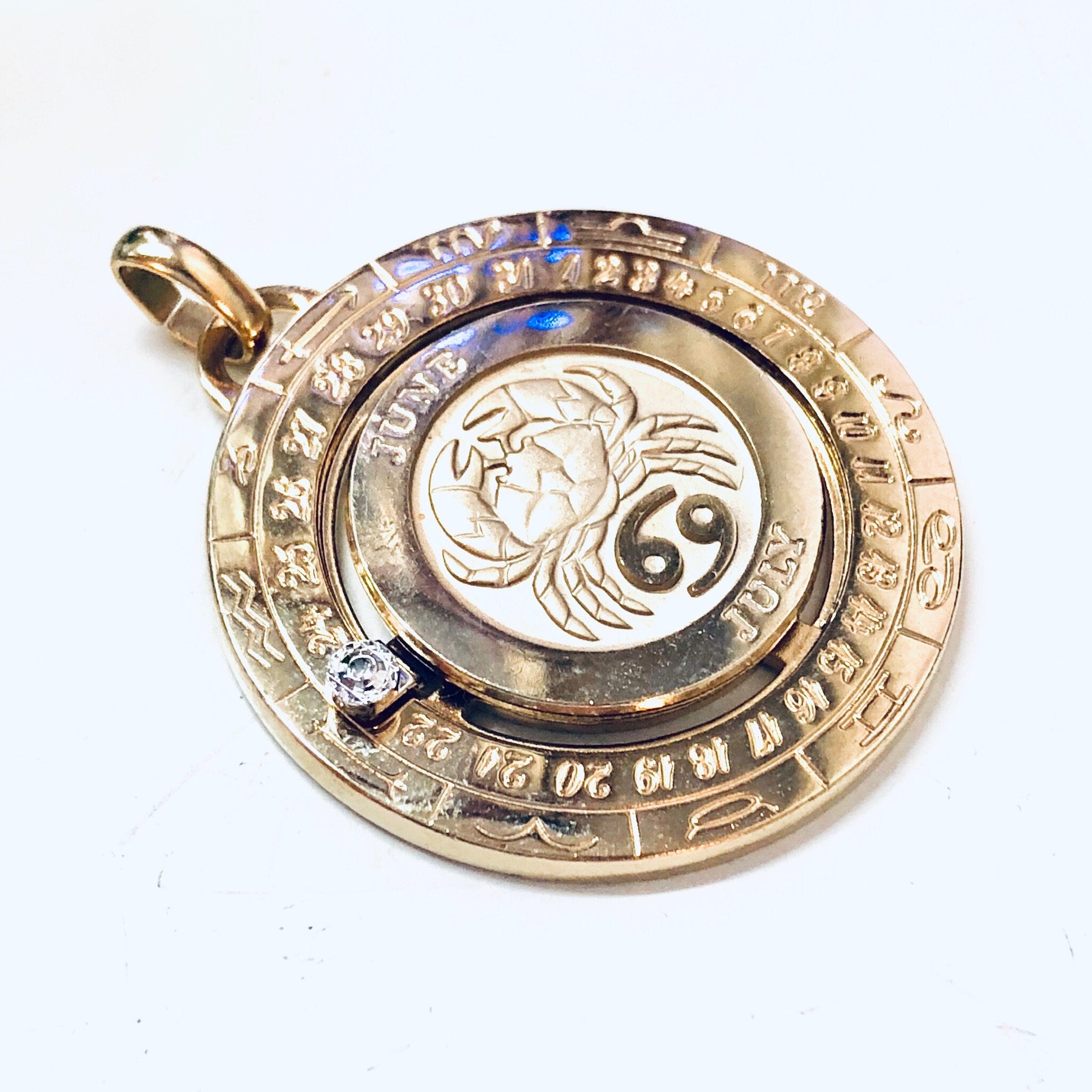 Vintage Pendant, Gold Cancer Pendant, Zodiac Jewelry, Vintage Jewelry, Crab Pendant, Moon Child, Cancer, Gold Toned Pendant