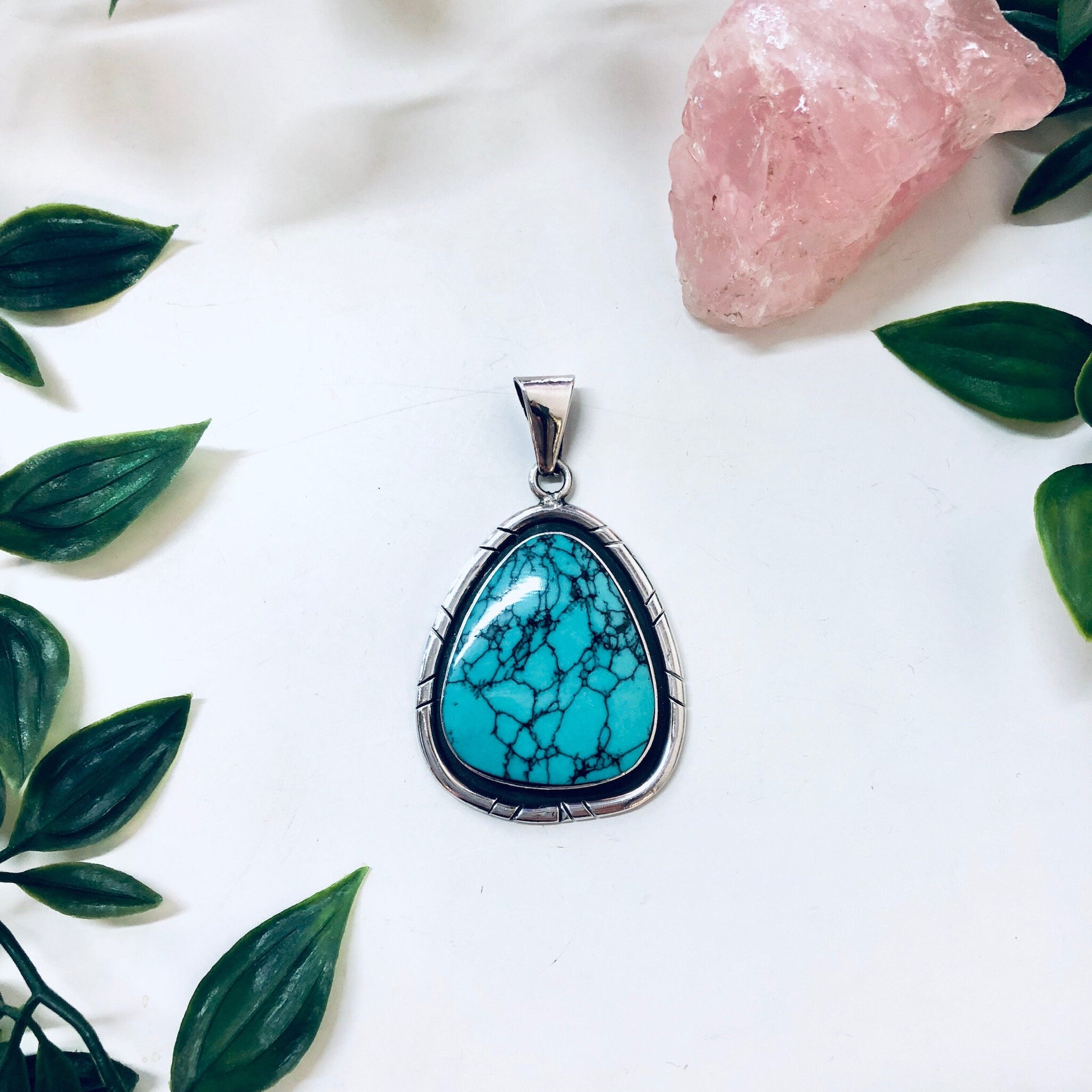 Vintage Pendant, Turquoise Pendant, Sterling Silver Pendant, Blue and Silver, Southwestern Style, Boho Pendant, Bohemian Jewelry, Necklace
