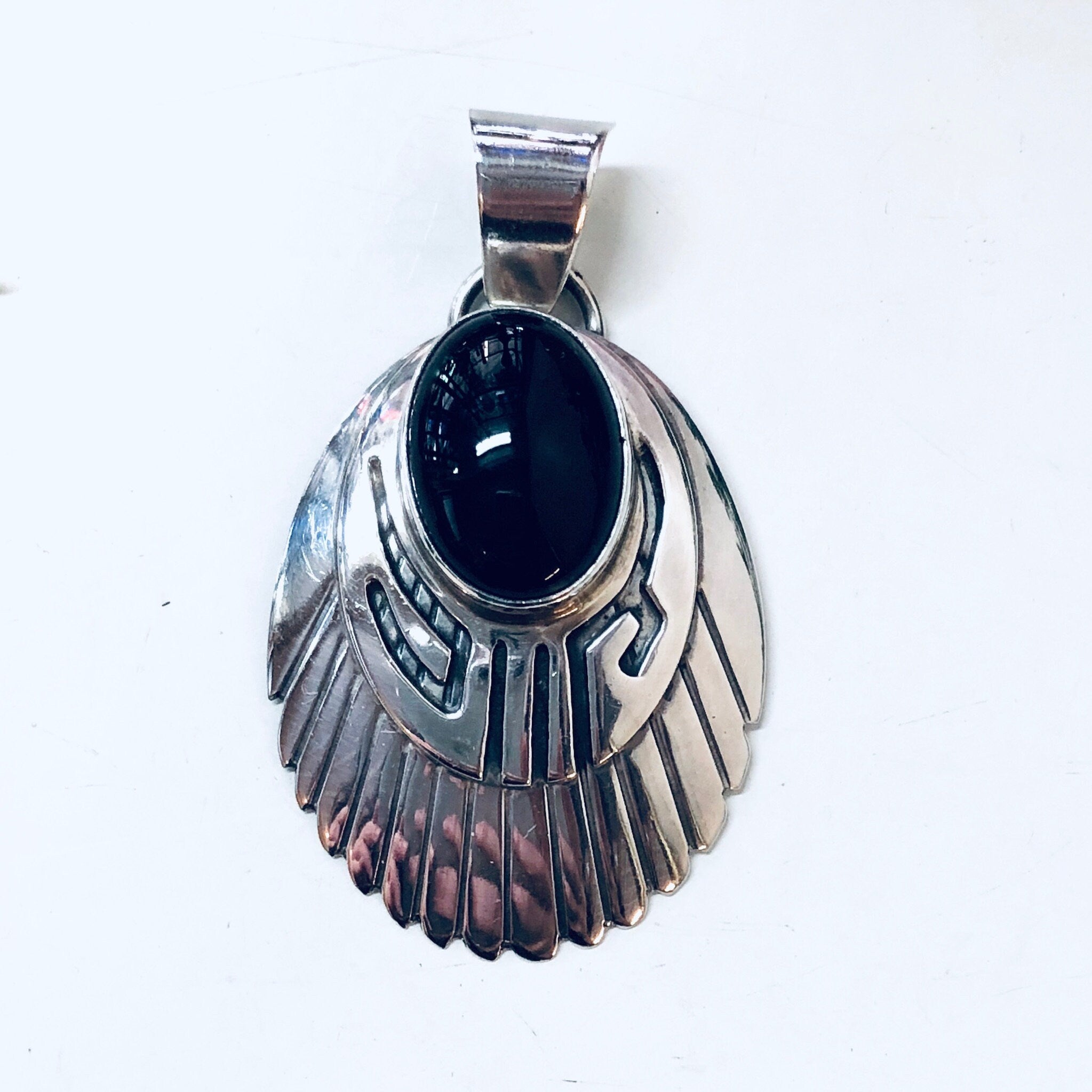 Vintage Pendant, Black Onyx Pendant, Onyx Jewelry, Sterling Silver Pendant, Southwestern Jewelry, Black and Silver, Vintage Necklace